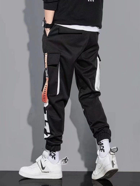 Function Ribbons Print Cargo Pants - Anagoc