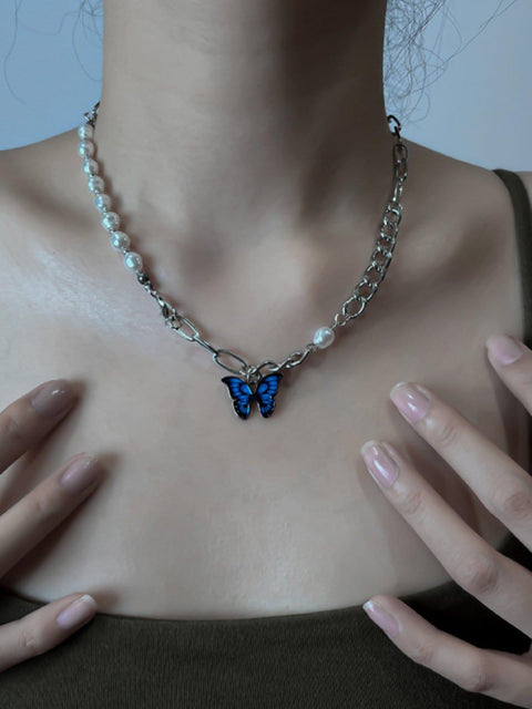 Butterfly Pearl Panel Necklace - Anagoc