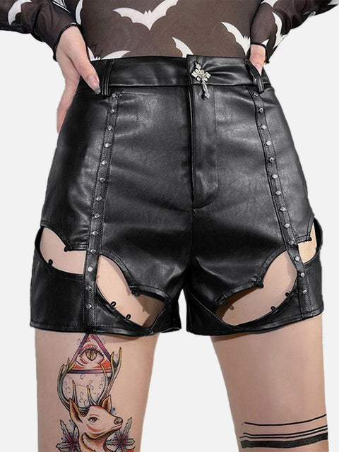 Hollow Personality PU Shorts - Anagoc