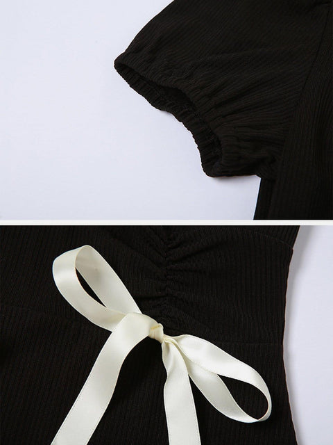 Bow Tie Ribbon Dress - Anagoc