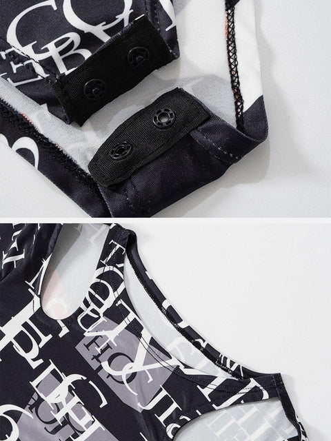 Letters Graffiti Hollow Jumpsuit - Anagoc