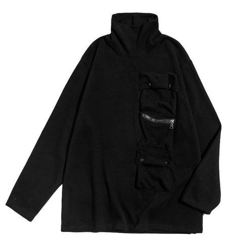 Dark Functional Multi-pocket Turtleneck Sweatshirt - Anagoc