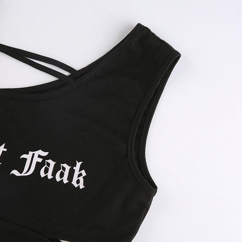 Asymmetric Hollowout Gothic Alphabet Vest - Anagoc