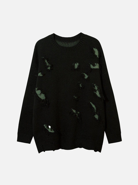 Solid Color Hole Sweater - Anagoc