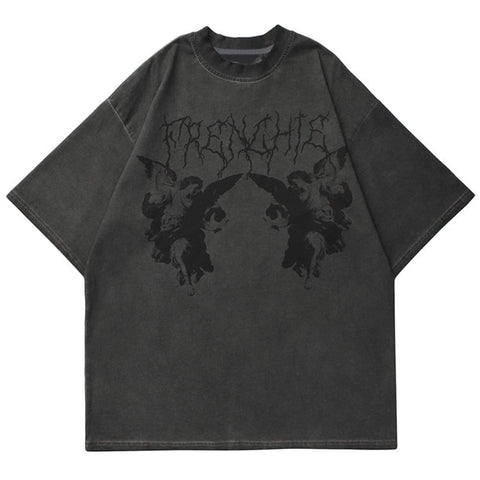 Dark Angel Print Washed Tee - Anagoc