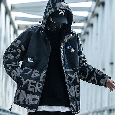 Patchwork Print Mesh Winter Down Coat - Anagoc