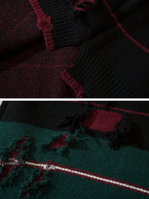 Stripe Hole Sweater - Anagoc
