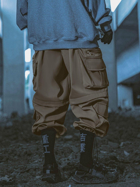 Solid Color Zip Up Pocket Cargo Pants - Anagoc