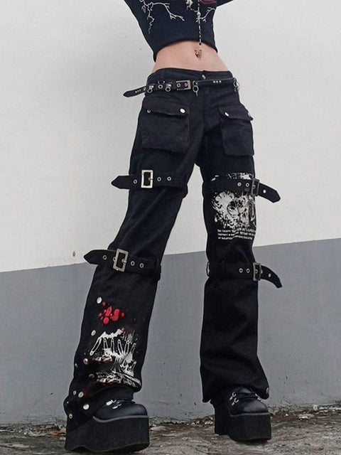 Graffiti Ribbon Straight Pants - Anagoc