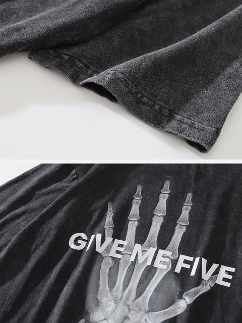 Bone Fingers Washed Graphic Tee - Anagoc