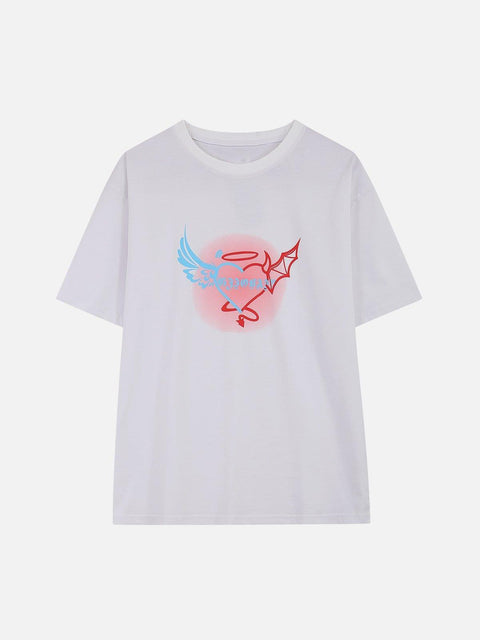 Angel Devil Wings Love Heart Print Tee - Anagoc
