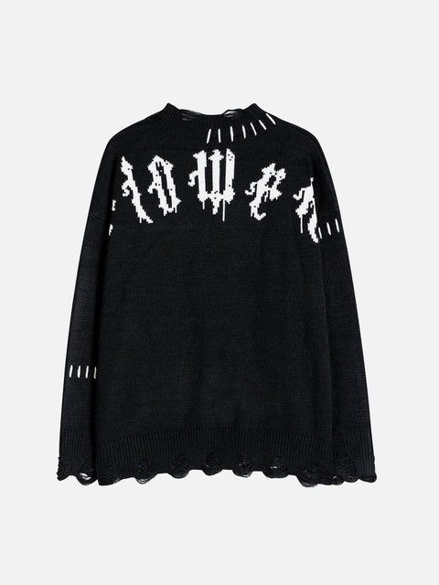 Flower Ripper Hole knit Sweater - Anagoc