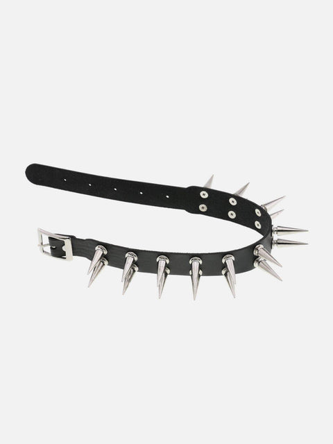 Dark Double Row Pointed Rivets PU Necklace - Anagoc