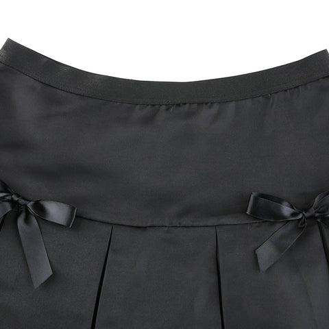 Sexy Short Bow Decorated Lace Pleated Skirt - Anagoc