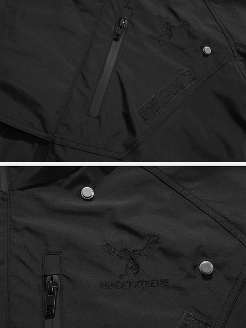 Patchwork Multi Pockets Zip Up Jacket - Anagoc