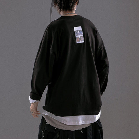 Basic Embroidery Fake Two Sweatshirt - Anagoc