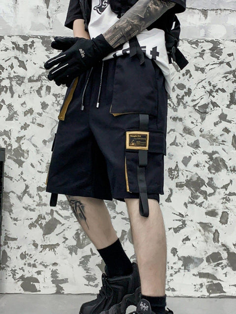 Patchwork Ribbon Cargo Shorts - Anagoc