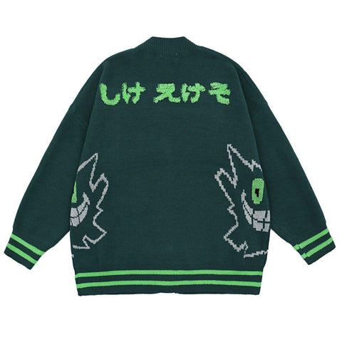 Little Devil Print Cardigan Knitted Sweater - Anagoc