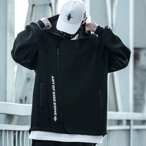 Combat Oblique Zipper Print Jacket - Anagoc