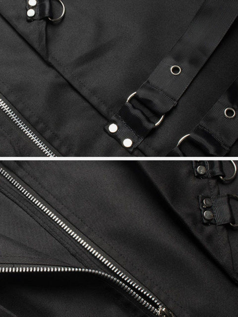 Punk Metal Ribbons Long Coat - Anagoc