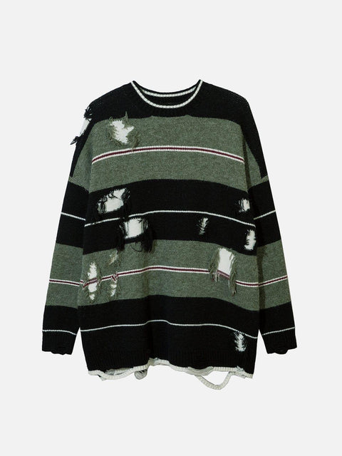 Stripe Hole Sweater - Anagoc