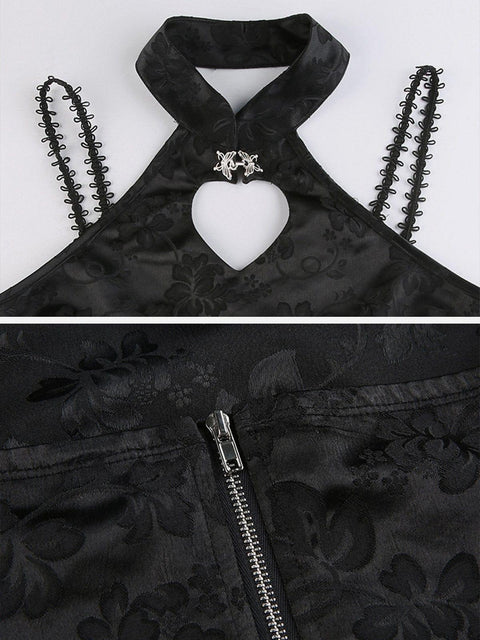 Dark Butterfly Buckle Hollow Cropped Vest - Anagoc