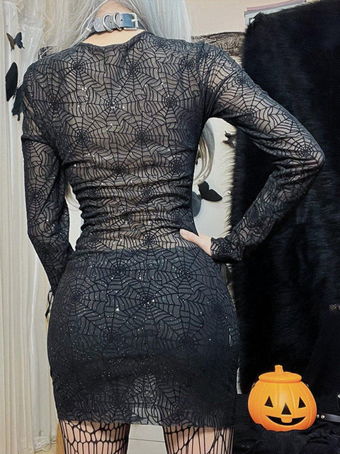 Chain Hollow Spider Web Dress - Anagoc