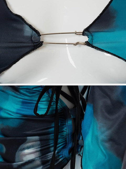 Tie Dye Suspender Skirt Suit - Anagoc