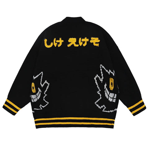 Little Devil Print Cardigan Knitted Sweater - Anagoc