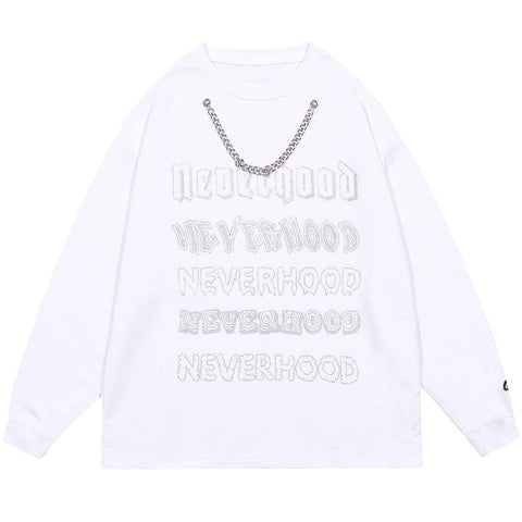 Necklace Letters Print Sweatshirt - Anagoc
