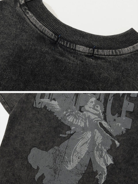 Washed Angel Letters Graphic Tee - Anagoc