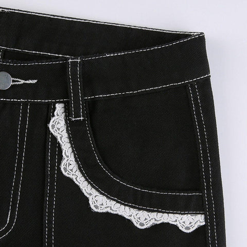 Lace Ribbons Straight Jeans - Anagoc
