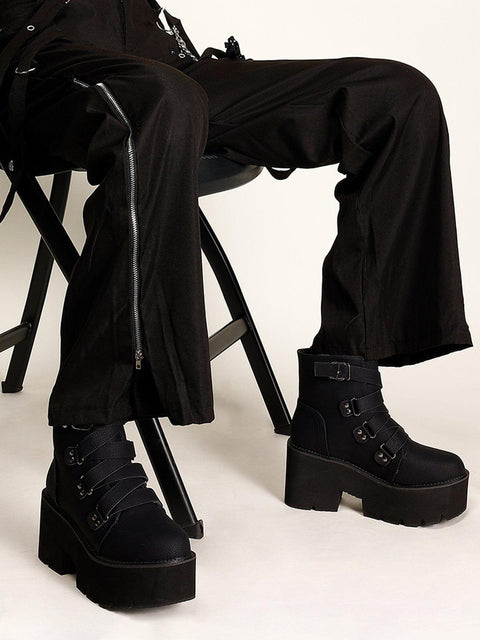 Dark Style Punk Rock Buckle Boots - Anagoc