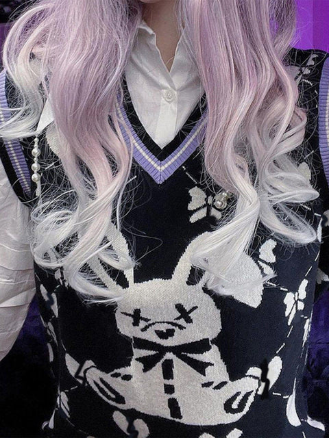 Rabbit Print Sweater Vest - Anagoc