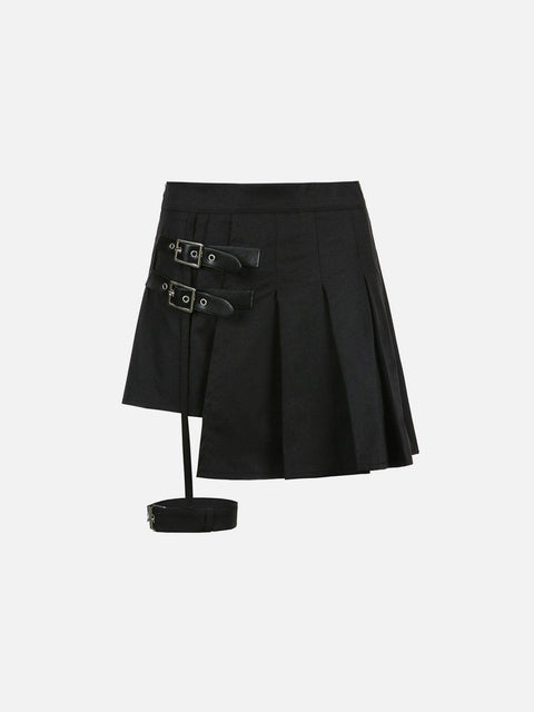 Leg Ring Asymmetric Pleated Skirt - Anagoc