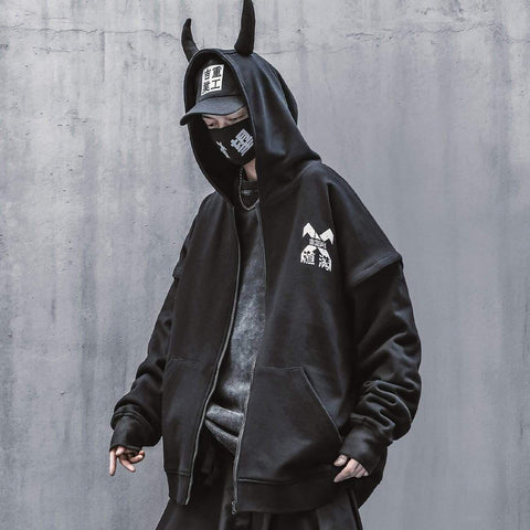 Techwear Devil Horns Cardigan Hoodies - Anagoc