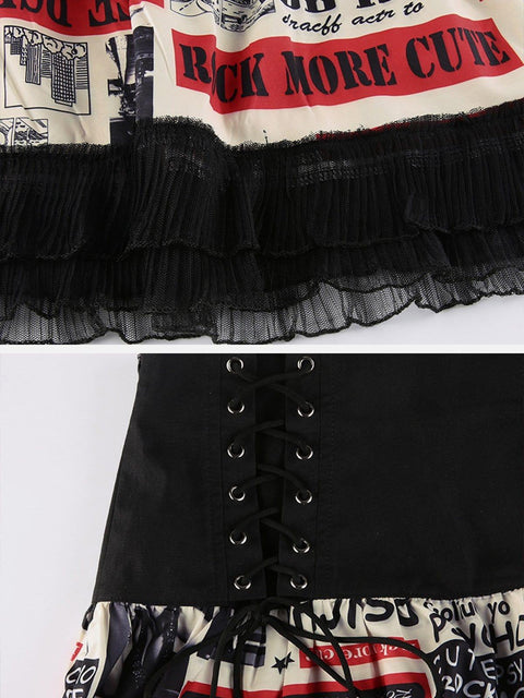 Personalized Print Tie Lace Skirt - Anagoc