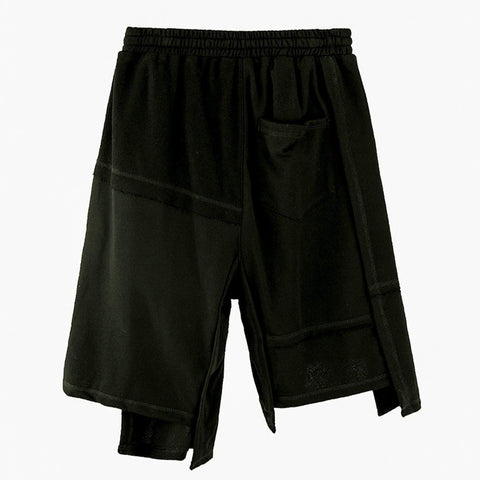 Dark Irregular Patchwork Cotton Shorts - Anagoc