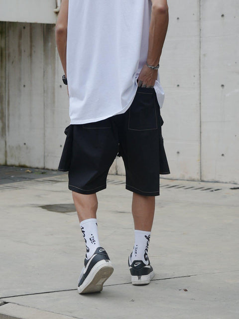 Patchwork Chain Pocket Cargo Shorts - Anagoc