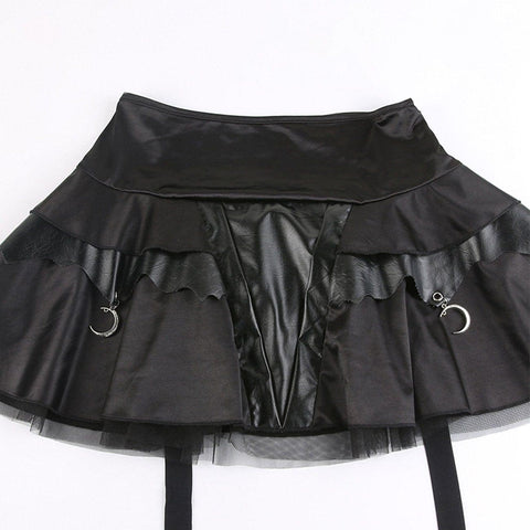 Dark Goth Mesh Panel Flared Pants - Anagoc