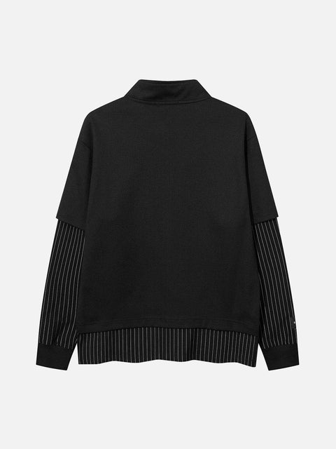 Stripe Fake Two Sweatshirt - Anagoc