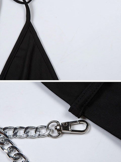 V-Ncek Halter Strap Chain Vest - Anagoc
