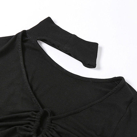 Hollow Sexy Halterneck Long Sleeve T Shirt - Anagoc