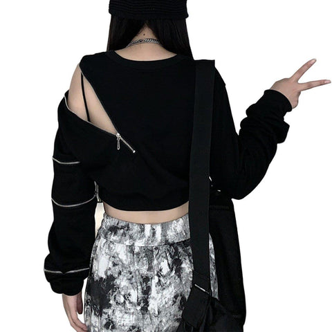 Dark Zipper Strapless Cropped Sweatshirt - Anagoc