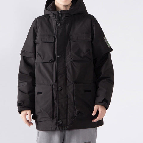 Multi Pockets Hooded Winter Down Coat - Anagoc