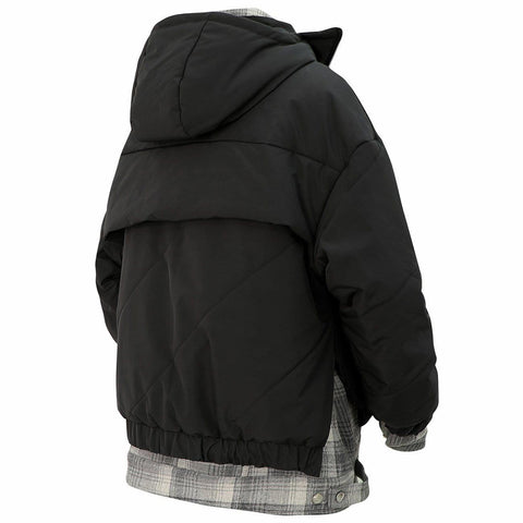Fake Two Plaid Winter Coat - Anagoc