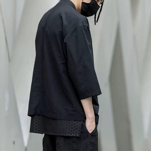 Dark Functional Half Sleeve Multi-pocket Cardigan Jacket - Anagoc