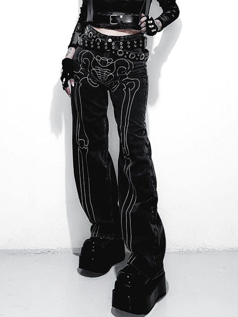 Bone Print Jeans - Anagoc
