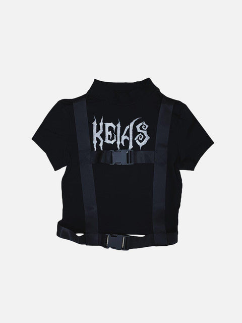 Gothic Alphabet Straps Short Sleeve Shirts - Anagoc