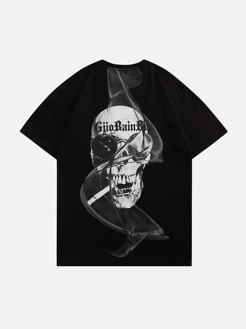 Smoking Skeleton Print Tee - Anagoc